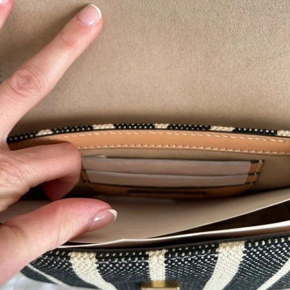 Tory Burch Felix Striped Canvas Mini Flap Shoulder Bag Crossbody Canvas Black - Picture 8 of 11